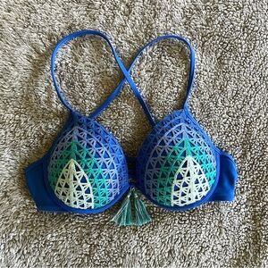 Blue Padded Bikini Top Size 34 C